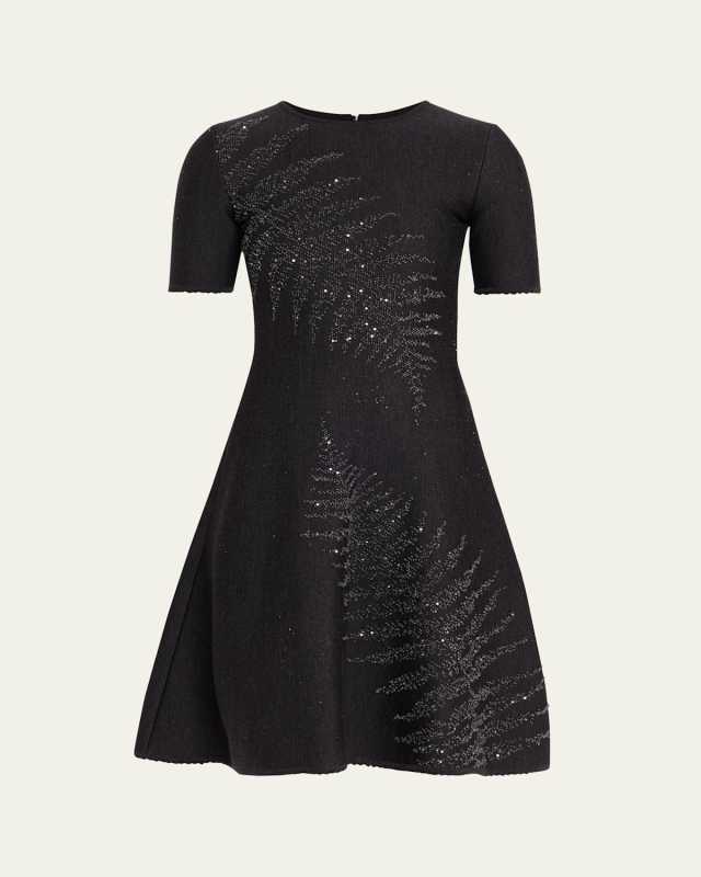 Paillette Fern Short-Sleeve Knit Mini Dress